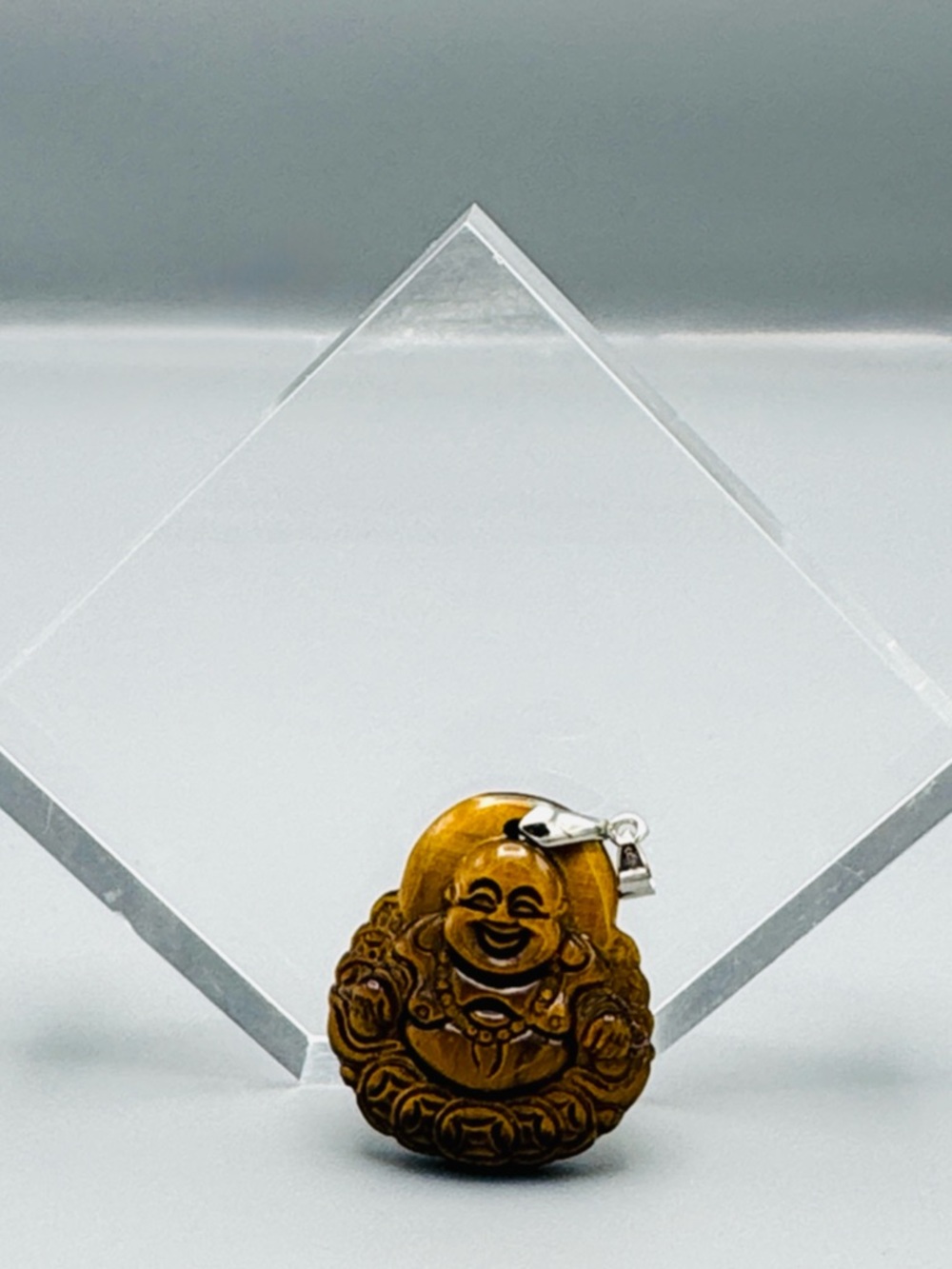 Tiger Eye Laughing Buddha Pendant - Golden Brown